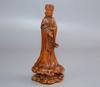 Chinese Natural Boxwood Carved Mazu Figure Statue Wooden Sculpture Home Decor