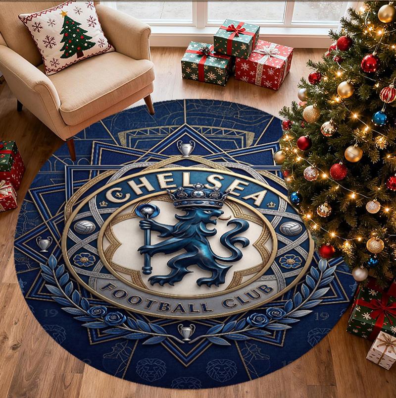 Chelsea Football Club Pattern Round Rug, Indoor/Outdoor Mat, for Picnic, Gameroom, Bedroom, Office, Living Room, Home Decor Carpet, Birthday Gift