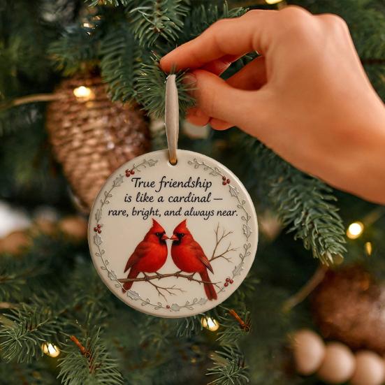 Red Birds Christmas Ornaments Round Acrylic Red Bird Hanging Ornaments for Christmas Tree Friendship Keepsake for Best Friends Sisters Soulmates