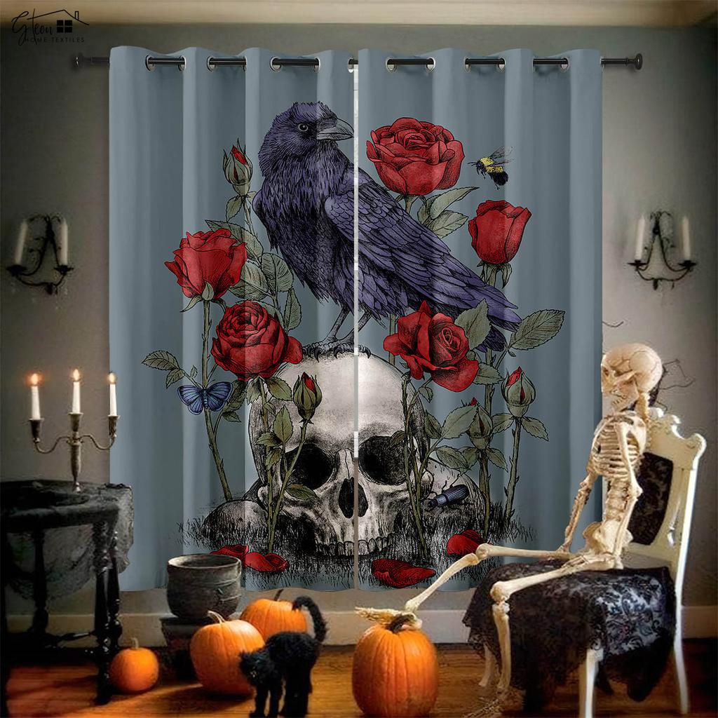 Череп Роза Шторы Ретро Tricky Dark Ins Секретная Комната Бар Спальня Хэллоуин Рождество Праздничные Украшения Шторы 2 ШТ.