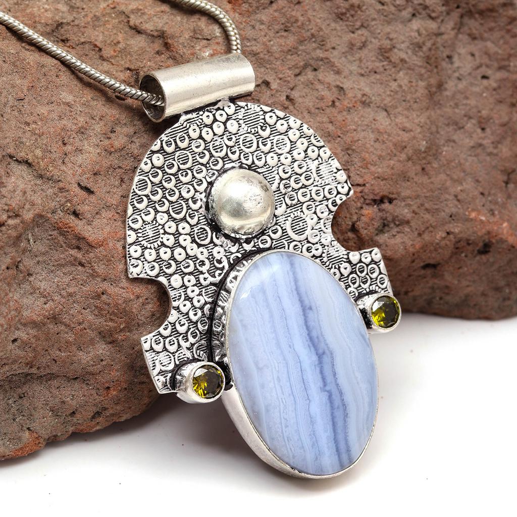 Серебряная подвеска на День матери с синим кружевным агатом и цитрином, 2,5 дюйма