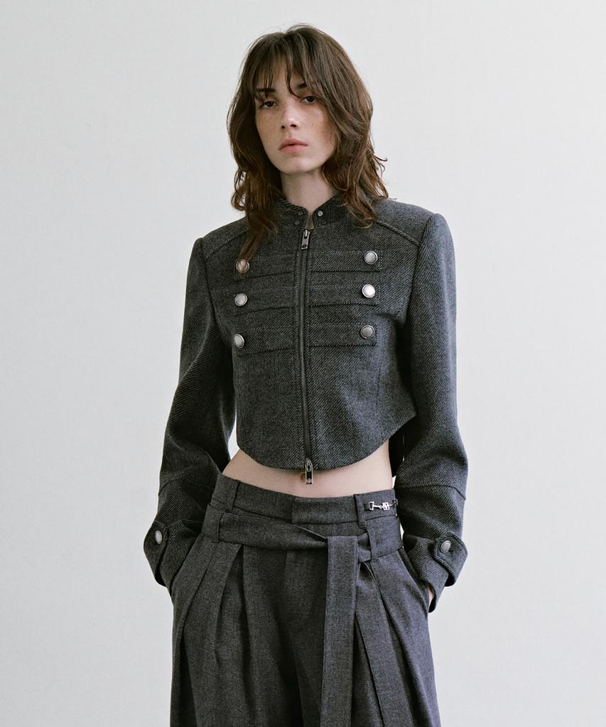 TREEMINGBIRD Crop Band Jacket [Charcoal]
