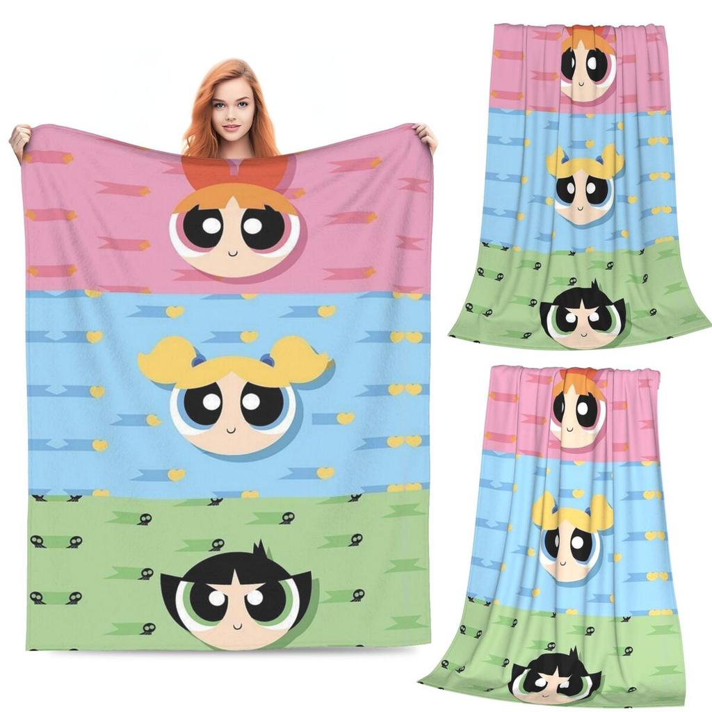 Cartoon Cute PPowerpuff Girl Blanket Soft Warm Flannel Throw Blanket Bedspread for Bed Living room Picnic Travel Home Sofa
