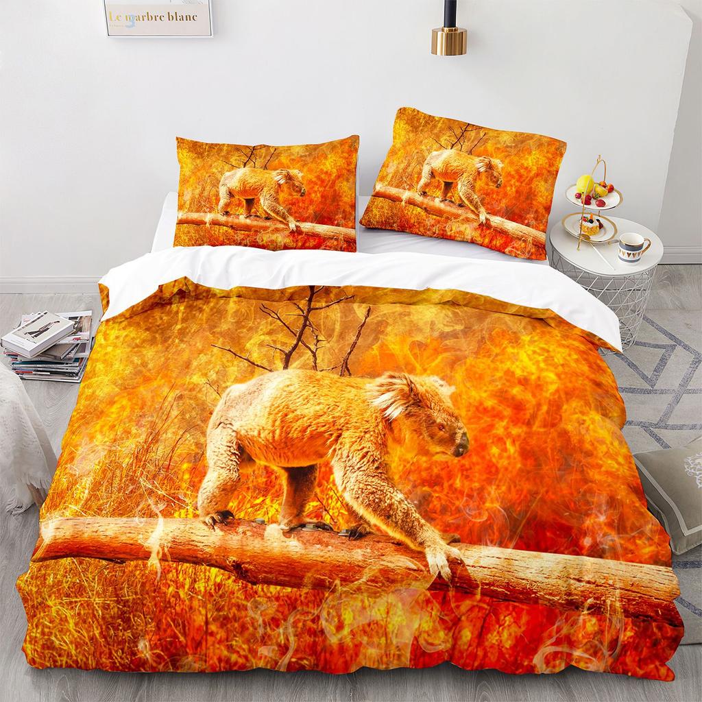 Koala Duvet Cover Collection Cute Animal Pattern Bedding Collection Palm Leaf Polyester Comforter Cover For Kids FullTwinQueenKing Size