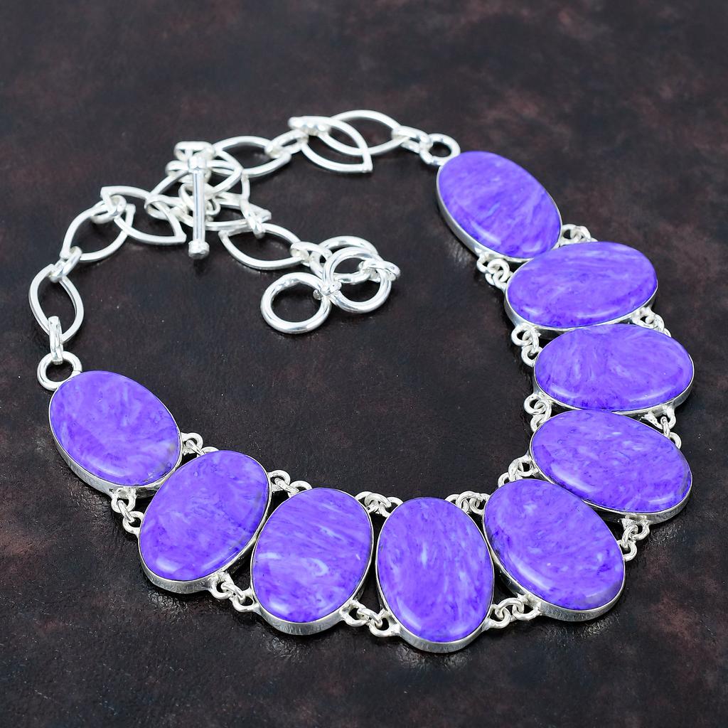 Ожерелье из драгоценного камня чароита, ожерелье из стерлингового серебра 925 пробы, регулируемое ожерелье-цепочка, серебряные украшения ручной работы, свадебный подарок, ожерелья с камнем по рождению