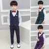 Children's Autumn Formal Vest Set: Boys' Striped Vest Three-Piece Suit for Speech Events and Special Occasions.