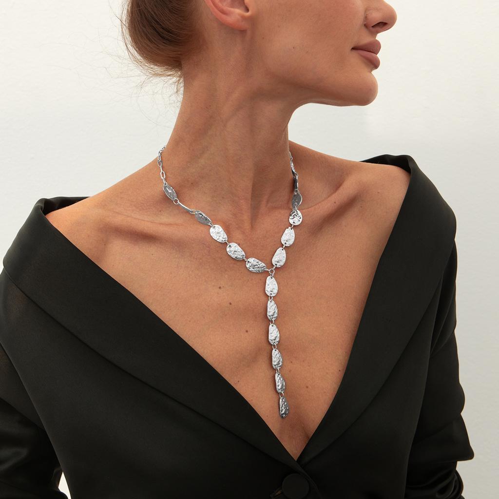 Неправильная барочная Y-образная ключичная цепочка, ожерелье с кулоном в виде плоской капли воды, женское