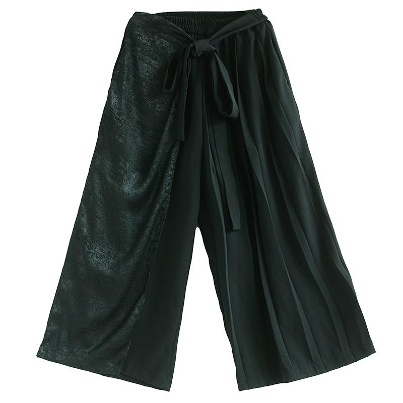 Black Plus Size Vintage Pleated High Waist Casual Loose Summer Wide Leg Pants Women Trousers