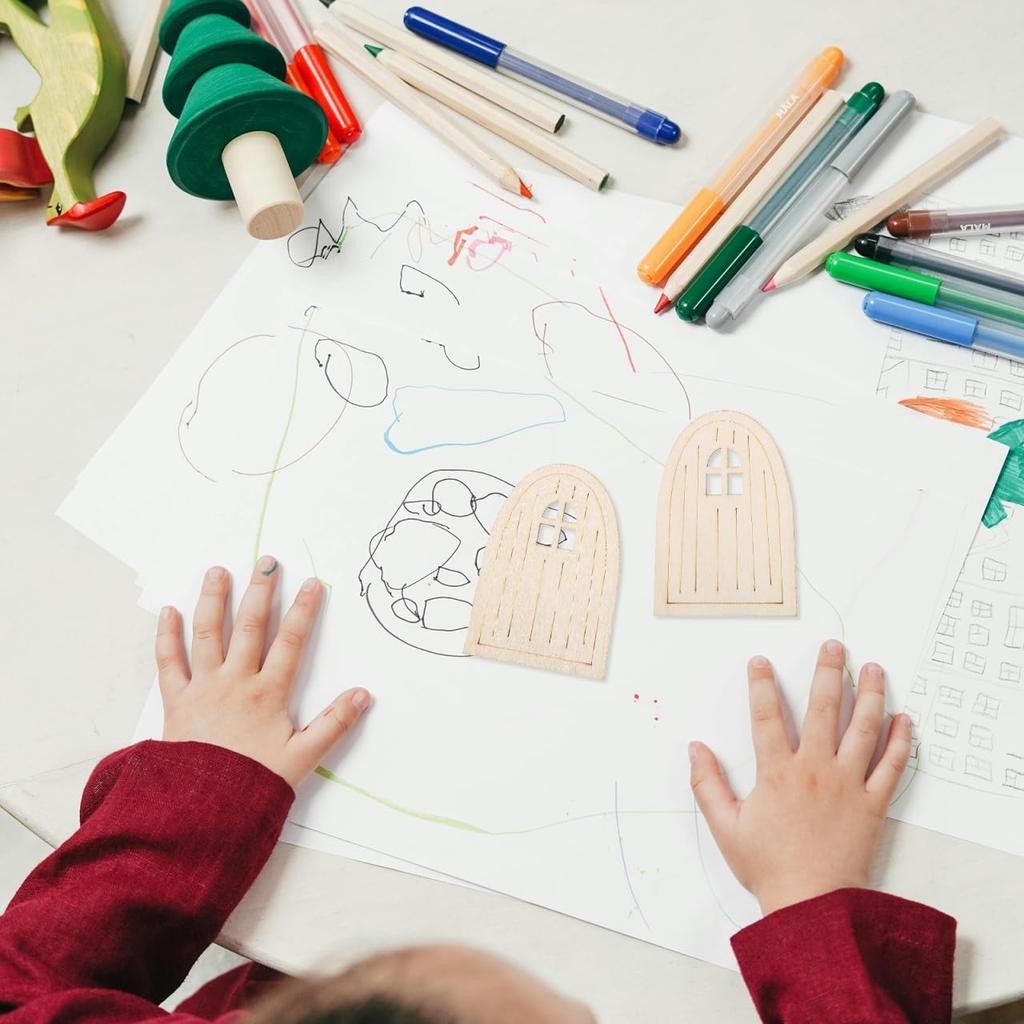 10pcs Wooden Fairy Doors, Unpainted Miniature Doors for DIY Crafting, Garden Mini Fairy House Decor, Unfinished Craft Accessories for Wall