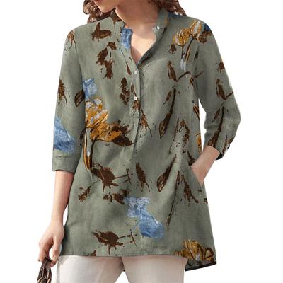 Женская блузка с v-образным вырезом и рукавом 3/4, летние хлопковые рубашки в стиле ретро с цветочным принтом