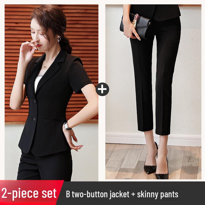 Женский профессиональный летний костюм: Формальный пиджак с короткими рукавами с юбкой или брюками