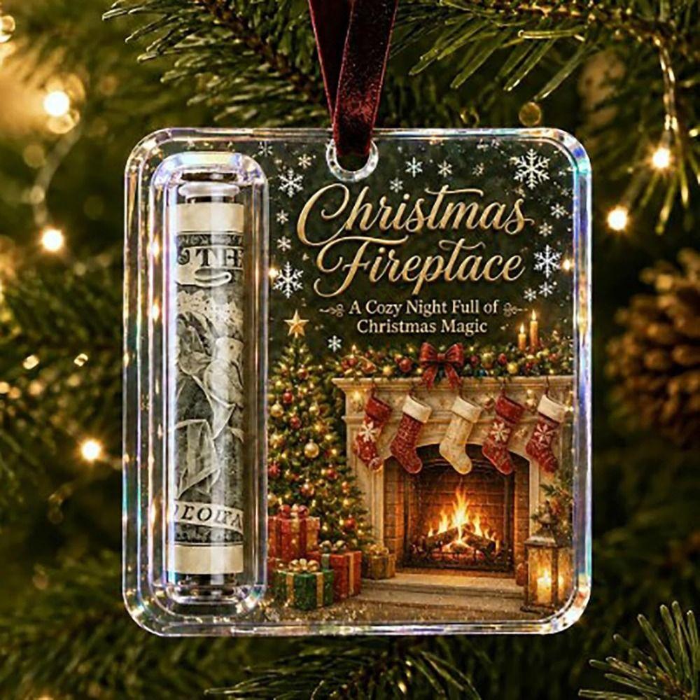 Hanging Christmas Cash Gift Ornament Acrylic Treat Holder Ornament Cash Gift Box for Holiday Decor
