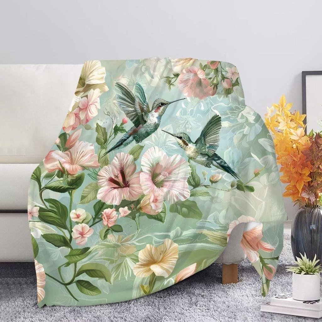 Hummingbird Series digital-printed polyester Bedroom velvet flannel cover blanket Fleece soft sofa cover blankets for beds