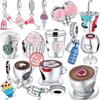 925 Sterling Silver Coffee Cup Ice Cream Wine Glass Pavé Shiny Pendant Beads Fit Charms Bracelet Jewelry