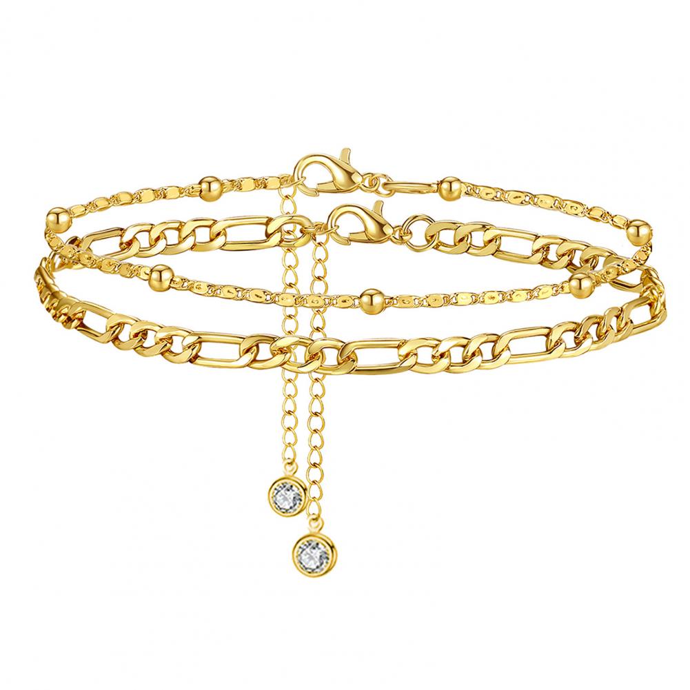 Adjustable Women Anklet Elegant Double-layered Rhinestone Anklet for Women Adjustable Length Polished Ankle for Birthdays