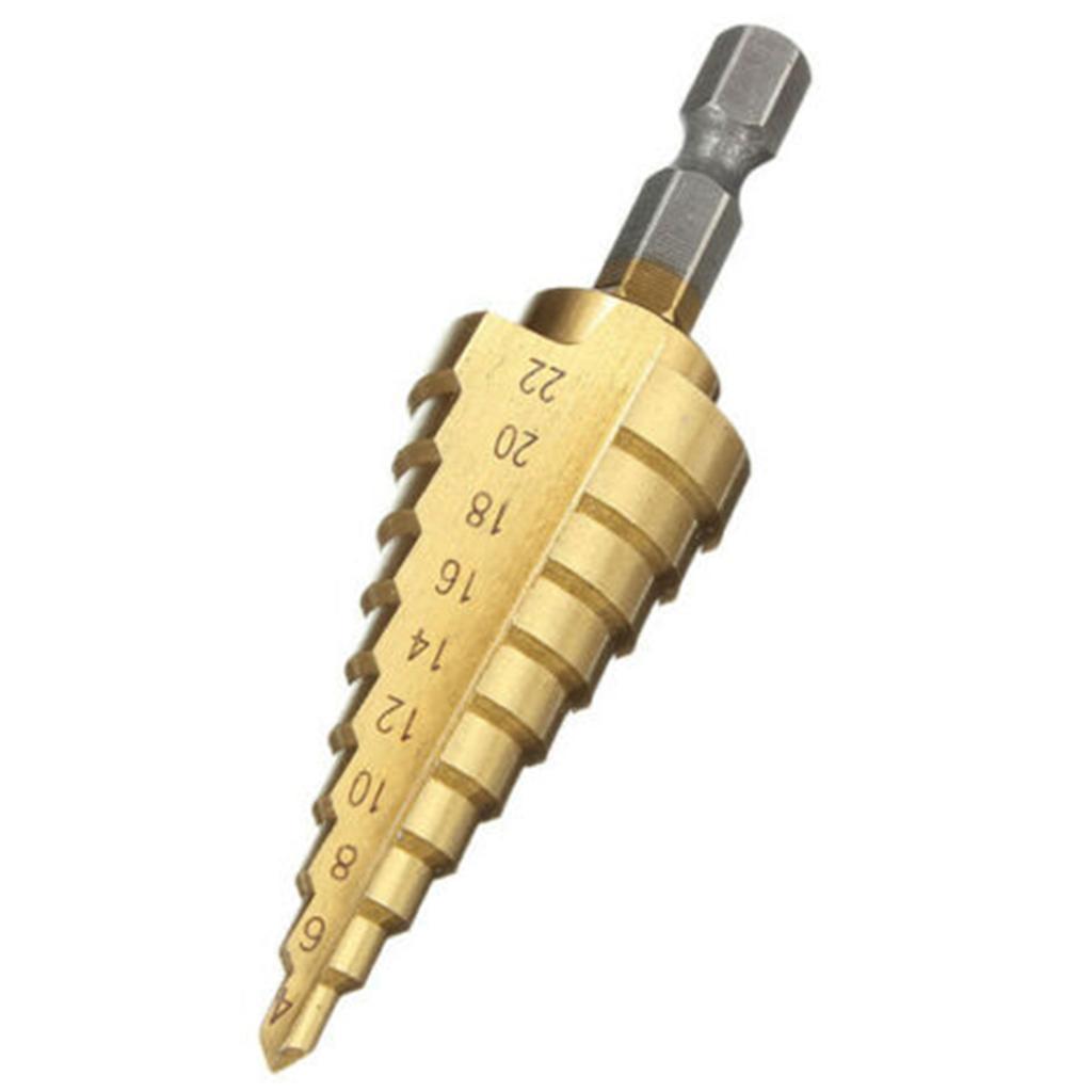 1 шт. высокоскоростное стальное ступенчатое коническое сверло 4-22 мм HSS с шестигранным хвостовиком, титановое ступенчатое конусное сверло для