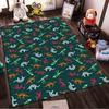 Colorful Dinosaur Pattern on Dark Green Rug Non-slip rug suitable for living room and bedroom sofas.