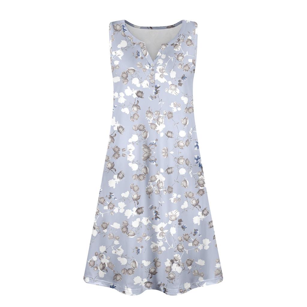 Женские летние платья Свободные сарафаны без рукавов с V-образным вырезом Платье с карманами