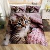 Милый кот 3D-печать пододеяльник Мультяшный стиль Животные Комплект пододеяльника Мягкий Удобный Роскошный Полиэстер Пододеяльник Наволочки