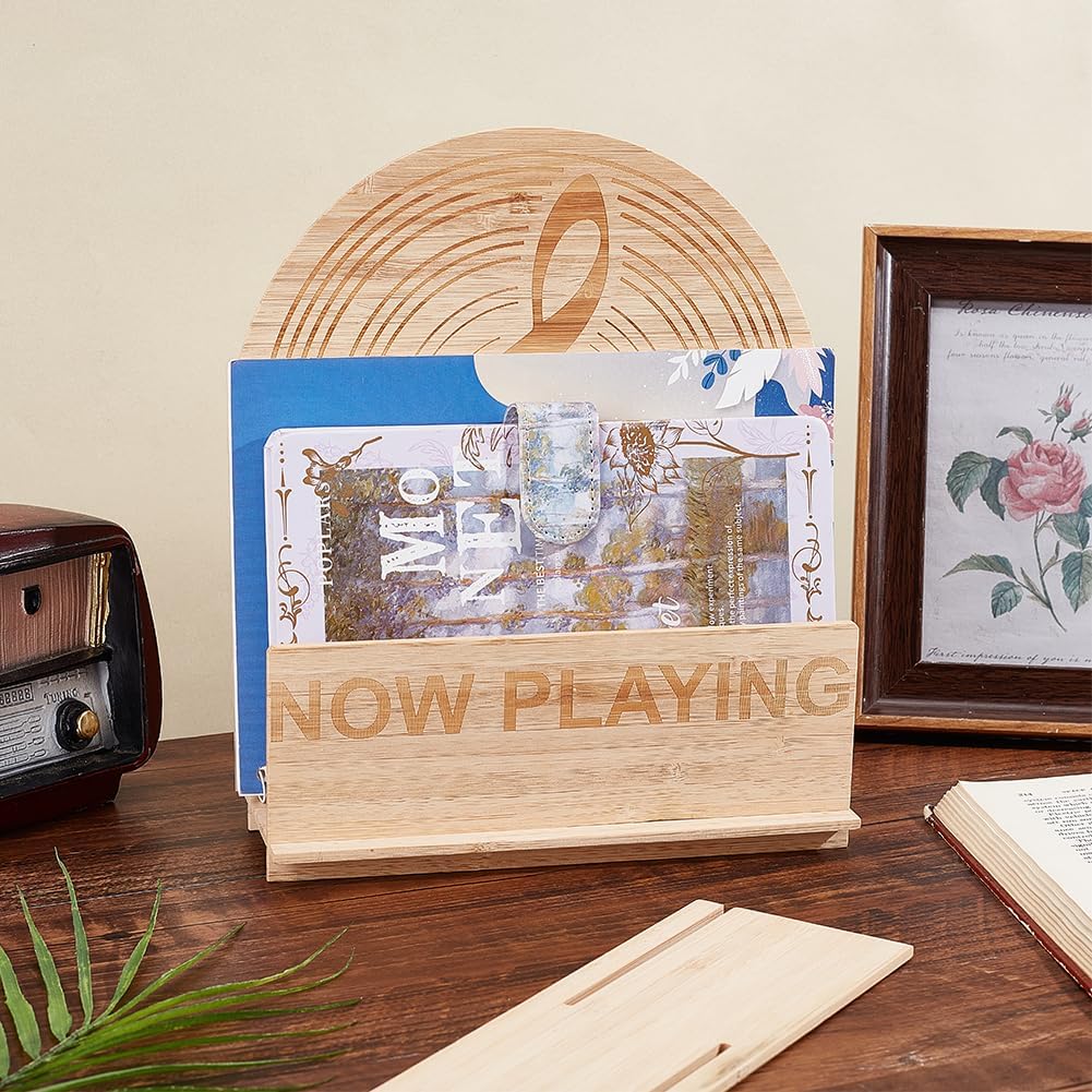 AHANDMAKER Стенд для виниловых пластинок "Сейчас играет" - Деревянный держатель для демонстрации альбомов Стенды для демонстрации пластинок - Знак "Сейчас играет" для винила, чтобы держать ваши альбомы - Сейчас