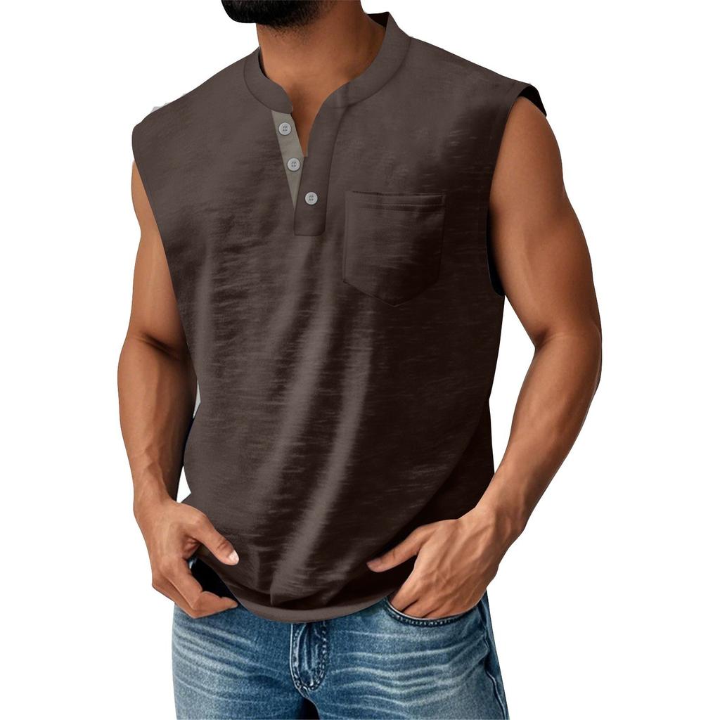 Мужской летний однотонный жилет спортивного повседневного покроя с карманами и пуговицами в тон цвета