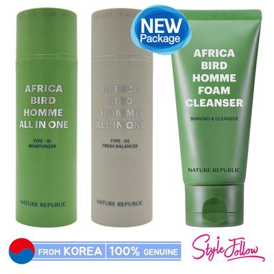 Africa Bird Homme «Все в одном» (Fresh Balancer 150 мл / Увлажняющий крем 150 мл / Очищающая пена для бритья 150 мл)