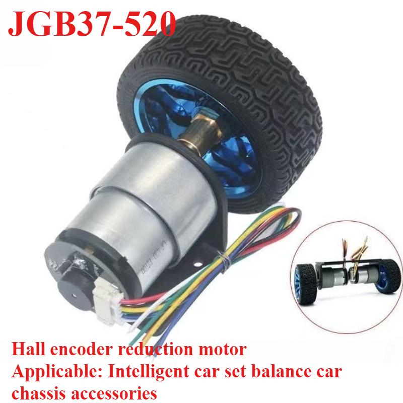 Hall Encoder DC Brushed Motor JGB37-520 12V Forward And Reverse Adjustable Speed 20RPM-1580RPM Smart Car Kit With Wheel
