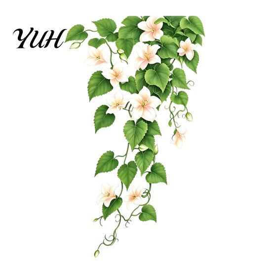 Creative Botanical Room Decor Lily Flower Vine Wall Decals, Hanging Green Plant Leaves Sticker, Removable DIY Fresh Accents Peel And Stick Floral