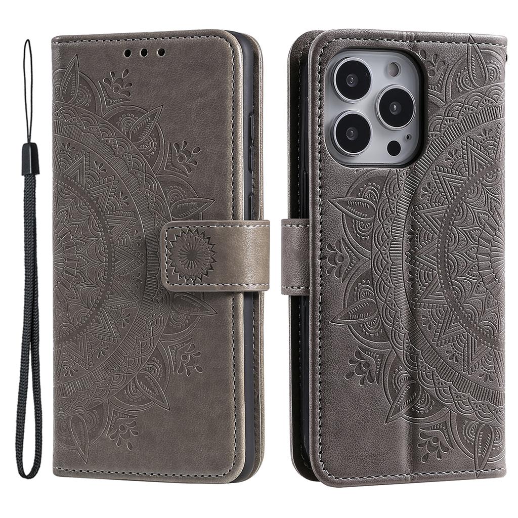 For iPhone 16 Pro Max Stand Case Imprinted Totem PU Leather Wallet Phone Cover