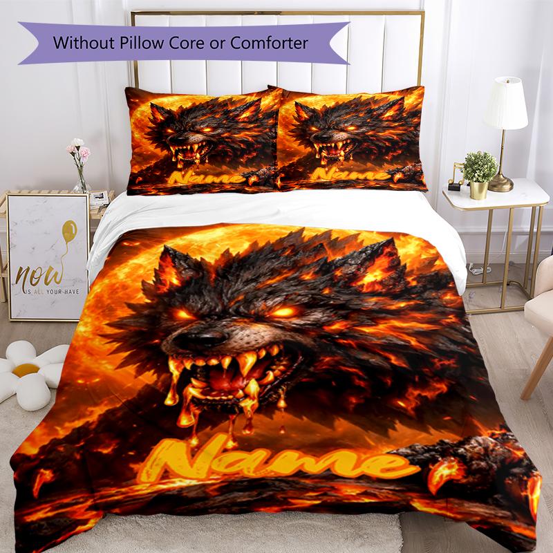 3pcs Custom Name Wolf Bedding Set Duvet Cover Closure Includes 1 Duvet Cover & 2 Pillowcases, Soft and Comfortable for All Seasons.