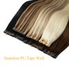 Tape In Weft Hair Extensions Human Hair PU Long Weft Tape In Hair Extensions Real Human Hair Silky Easy to Use Remy 12-20 inch