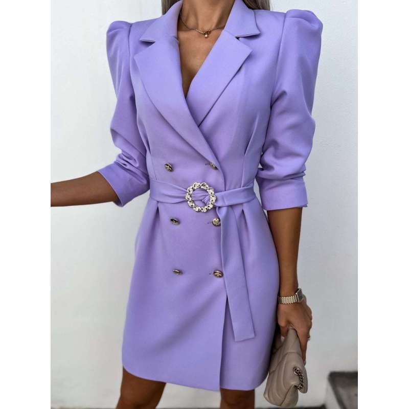 Tooxika Женский новый OL пригородный костюм воротник двубортный талия однотонный тонкий платье с поясом