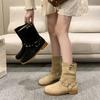 Women Boots New High Quality Suede Leather Short Boots Women Rivets Buckle Strap Flat Shoes Platform Low Heels Casual Shoes