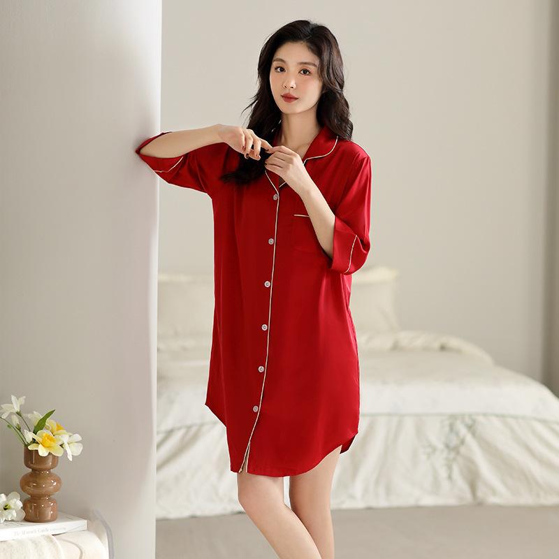 1011 new ice silk women's five-quarter-sleeved cardigan Korean version thin cardigan lapel loungewear set can be worn outside