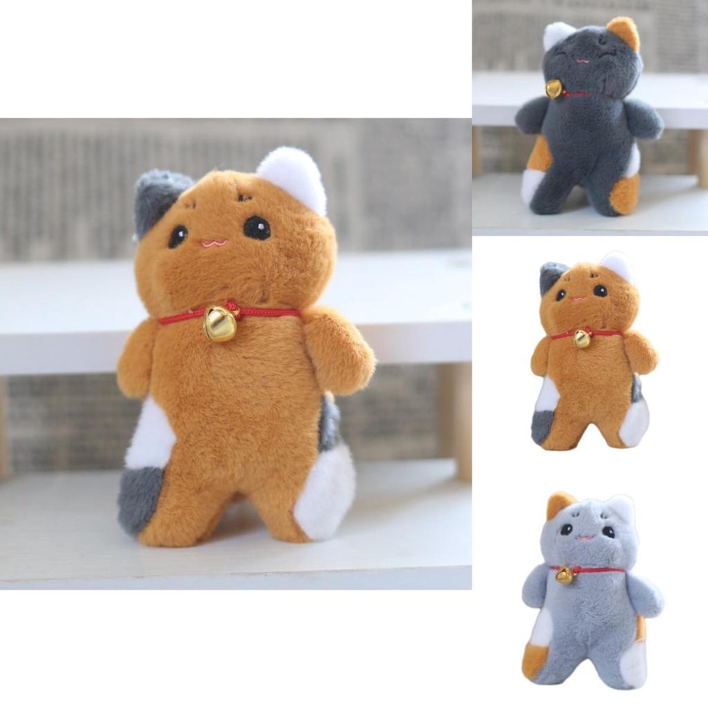 Милая плюшевая кошка с колокольчиком, подвеска-игрушка с брелоком, белая/серая/коричневая