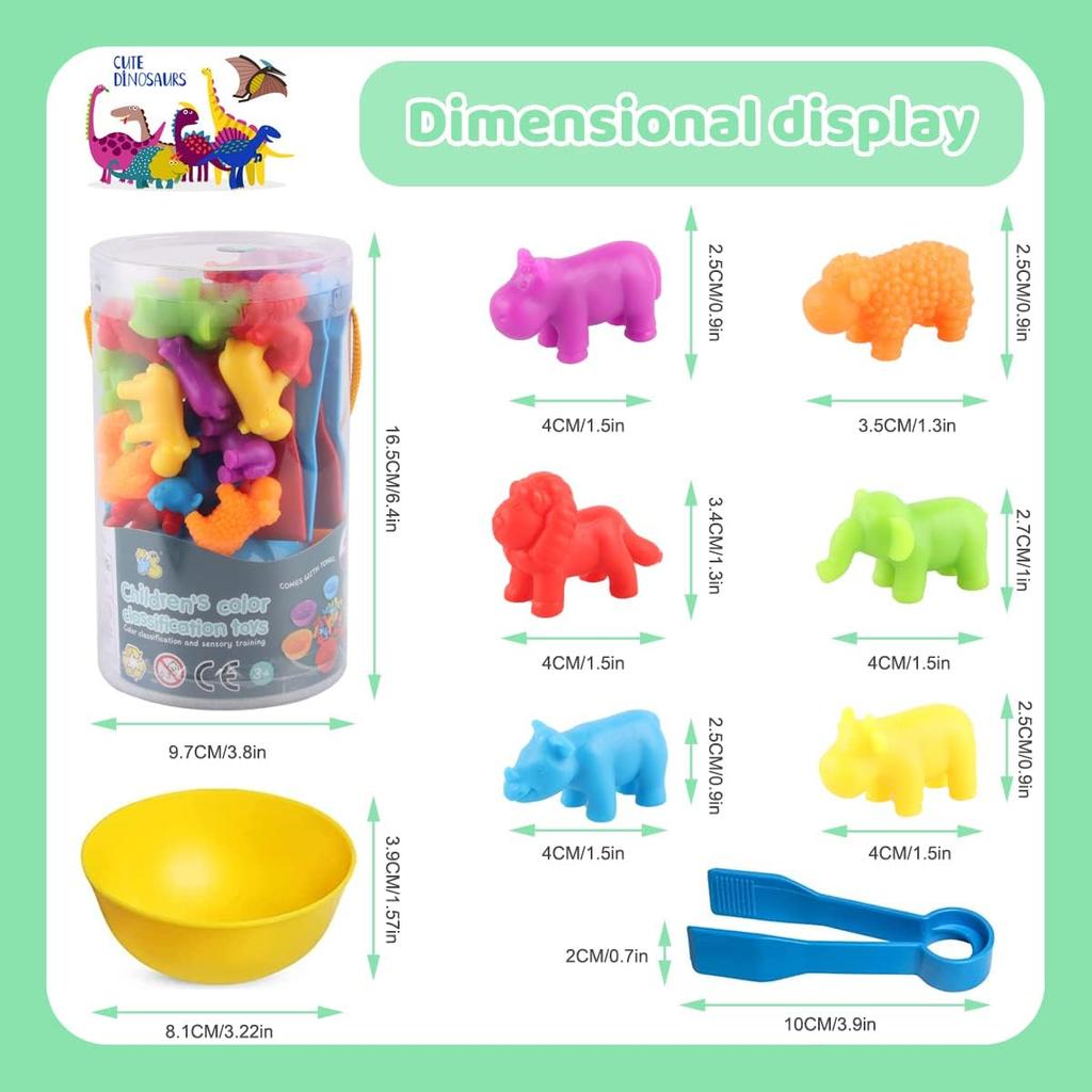 Игрушки от 3 лет, игрушки Монтессори от 3 лет, игрушка для распознавания цветов подсчета динозавров с подходящими чашками и пинцетом, цвета для развития мелкой моторики