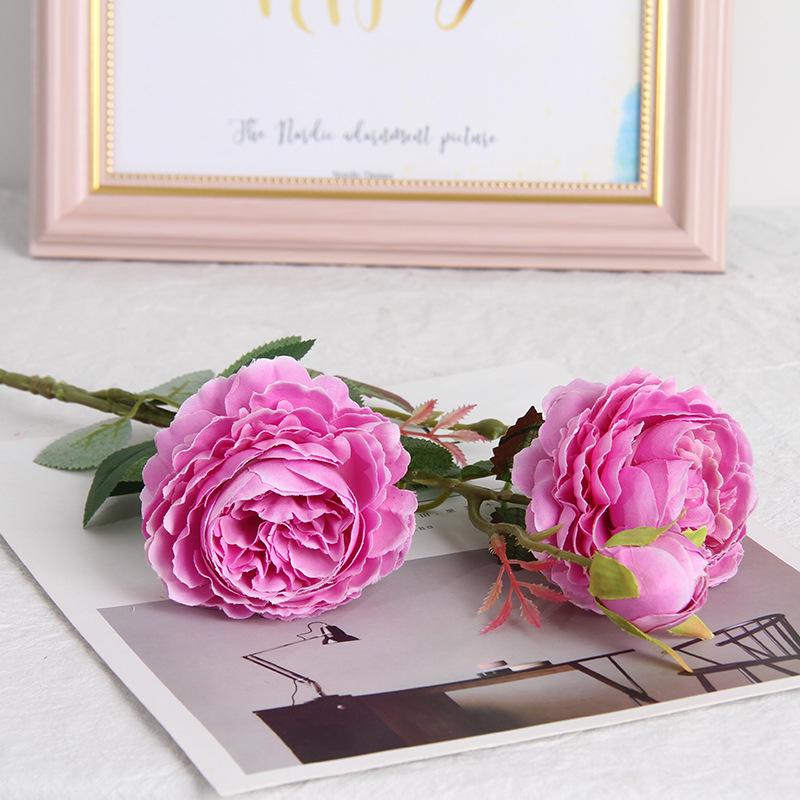 European 3-Head Peony Artificial Flower, Western Rose Design for Home & Wedding Decoration (MW51010)