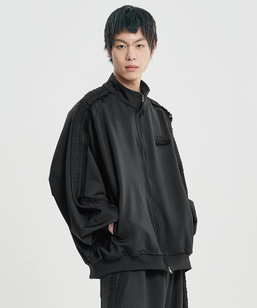 AJOBYAJO [Set] Multi Lace Trim Raglan Track Set-Up [Black]