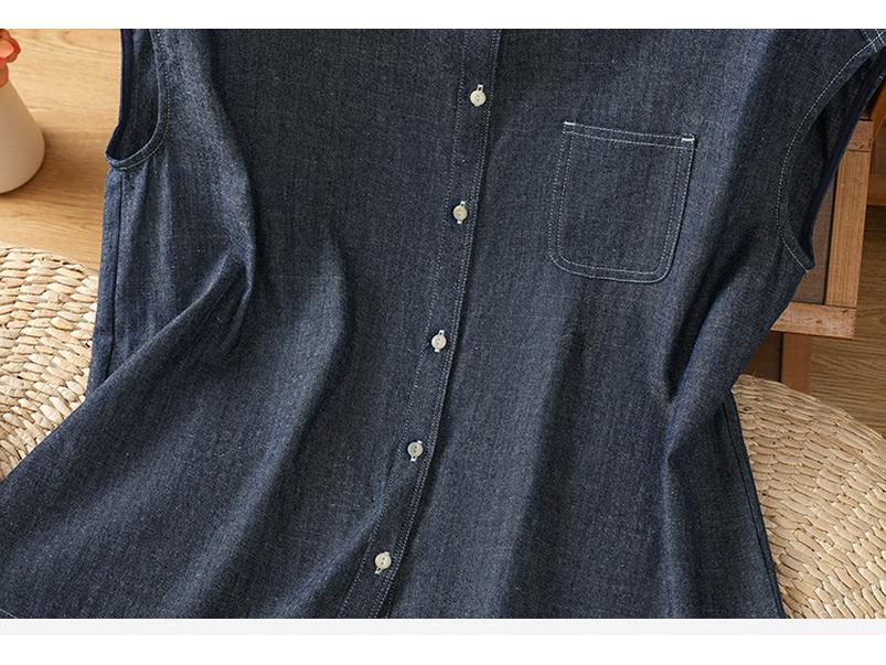 Женская ретро синяя джинсовая летняя рубашка без рукавов 2025