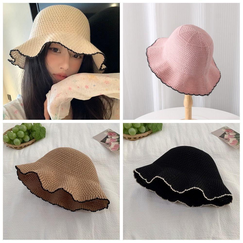 Темпераментная вязаная панама Французский стиль Защитная шляпа от солнца Модная пляжная шляпа для отдыха