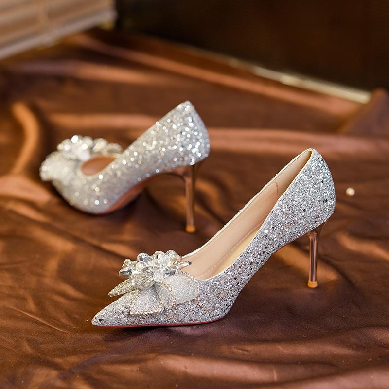 Свадебные туфли с хрустальной бабочкой для банкета и свадьбы He Xiu не утомляют ноги женские туфли на высоком каблуке