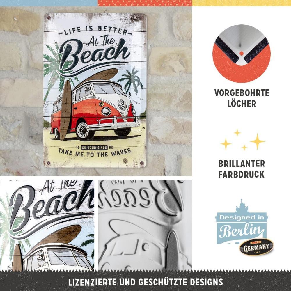 Nostalgic-Art Металлическая винтажная настенная табличка Volkswagen VW Bulli Beach - Красочный декор