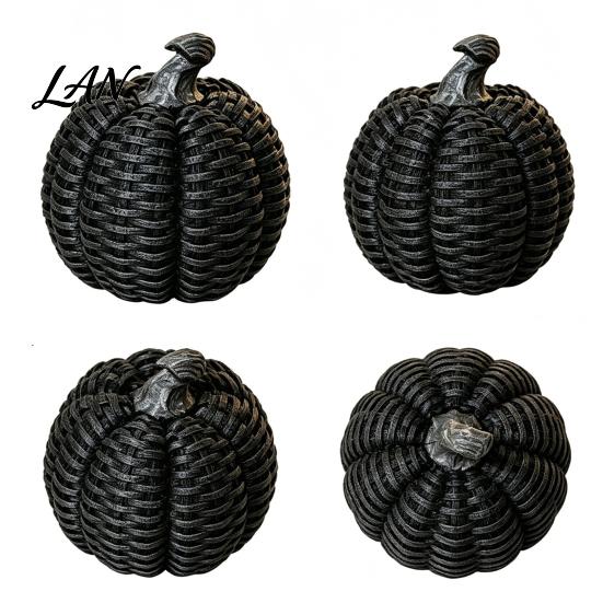 Halloween Pumpkin Decor Faux Rattan Resin Figurine, Vintage Distressed Orange Black Farmhouse Tabletop Fall Seasonal Window Decor, Indoor Harvest