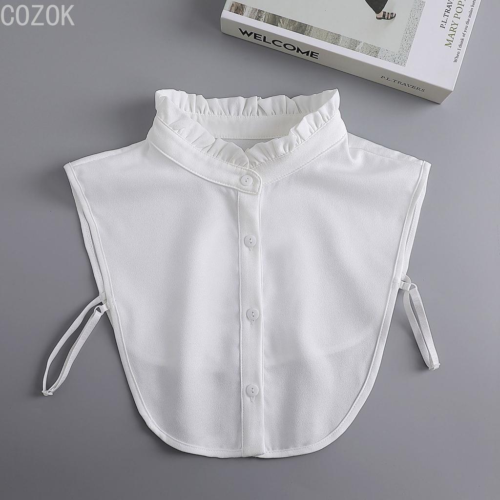 Women's Solid Colour Black White Vertical Small Flip Collar Versatile Shirt Jumper Jumper Fashion Lace False Collar Four Seasons