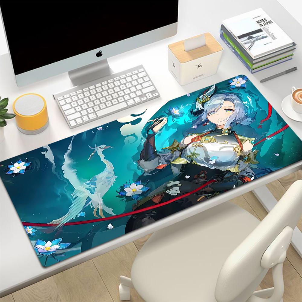 Игровой коврик для мыши Genshin XXL Нескользящий коврик для игрового стола Подставка для клавиатуры ноутбука Аксессуары для офисного ПК Геймерский Черный
