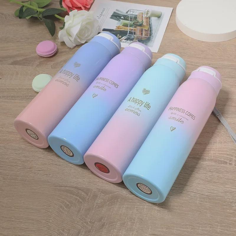 Термокружка с градиентным цветом и трубочкой Duckbill - 500 мл, корейский дизайн, нержавеющая сталь