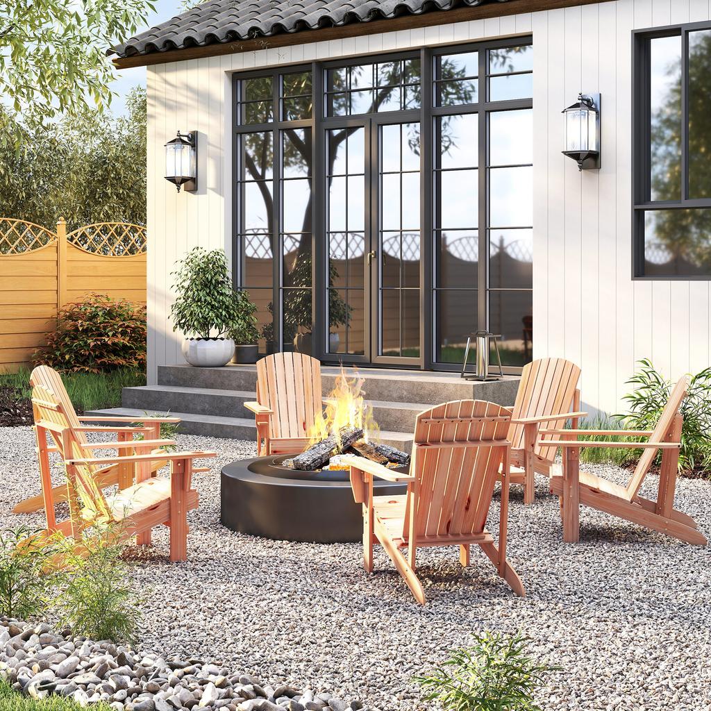 Adirondack Garden Chair with Cup Holder, Garden Lounger, Balcony Chair, Solid Wood, Natural, 72 x 95 x 93 cm