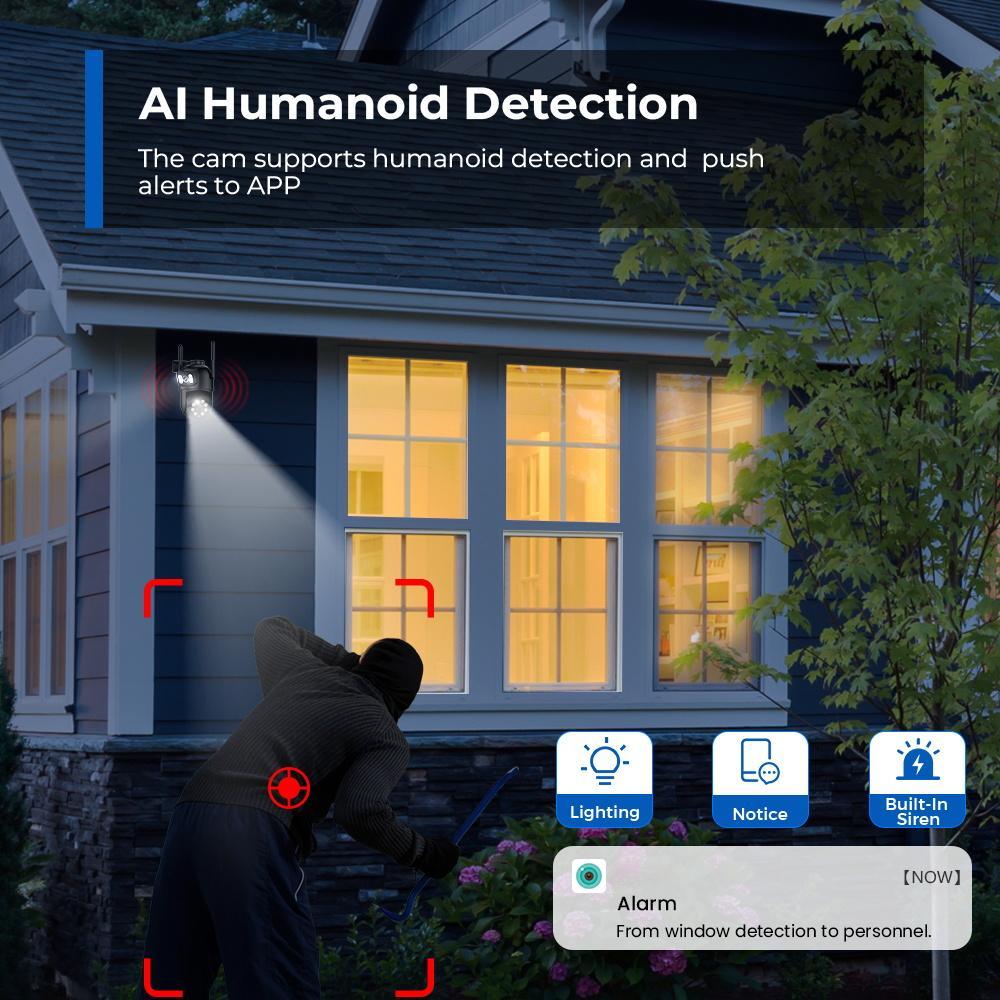 LS VISION 8 МП 4K PTZ IP-камера с двумя объективами, с двойным экраном 4 МП HD 4-кратным цифровым зумом, автоматическим слежением, беспроводная уличная камера видеонаблюдения P6SLTIE