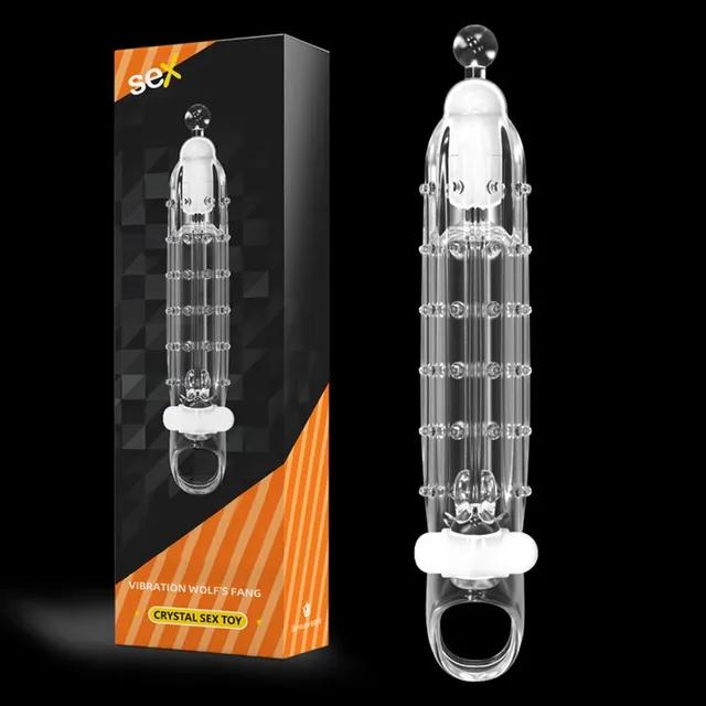 Вибрирующие презервативы для увеличения для мужчин, многоразовые презервативы, фаллоимитатор, вибратор, кольцо на пенис, рукав для взрослых, секс-шоп, секс-игрушки для пар