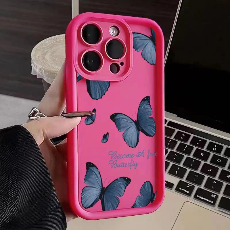 Retro Butterfly Silicone Phone Case For iPhone 16 15 14 Pro Max Plus 11 12 13 Pro XS 7 8 Plus SE 2 X XR Shockproof Full Cover